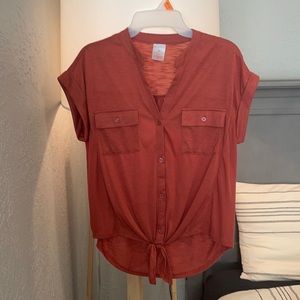 Burnt orange button down with tie at the end